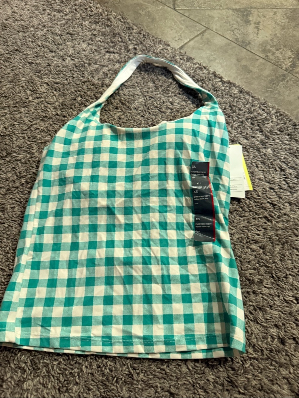 🍊Gingham everyday soft Halter Tank Top - green & White